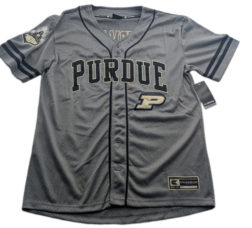Colosseum Mens Large Purdue Boilermakers Stitched Lettering Baseball Jersey NWT